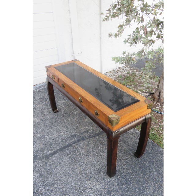 Brown Bassett Hollywood Regency Long Narrow Library Tv Console Table Desk For Sale - Image 8 of 13