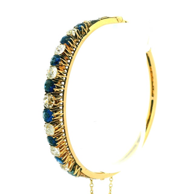 Vintage Sapphire and Diamond 14k Gold Bangle Bracelet, Circa 1950 For Sale - Image 16 of 17