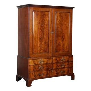 English Georgian Flamed Hardwood Linen Press Wardrobe, 1800s For Sale