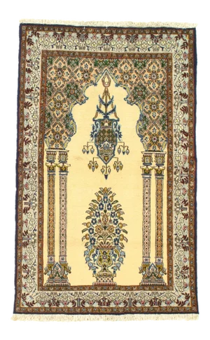 1980s Persian Qum Silk and Wool Hand-Knotted Rug - 3′3″ × 5′2″