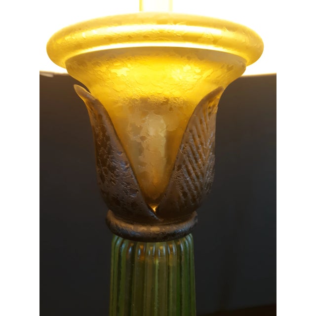 Vintage Mid-Century Modern Seguso for Marbro Corroso Style Celery Glass Table Lamp For Sale - Image 9 of 12