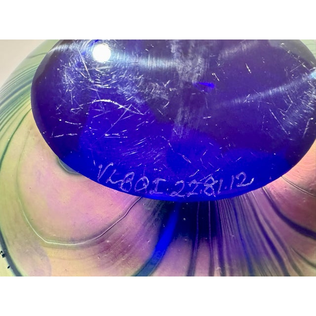 Mid 20th Century Correia Art Glass Signed Iridescent Pulled Feather Vase Cobalt Blue Purple For Sale In Atlanta - Image 6 of 7