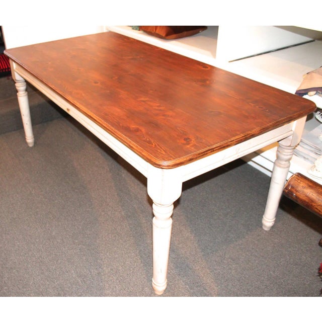 Folk Art Fantastic 20th Century Handmade and White Painted Base Harvest Table For Sale - Image 3 of 8