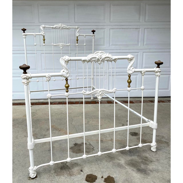 Antique American Iron & Brass Bed Frame Circa Mid 1800s Victorian