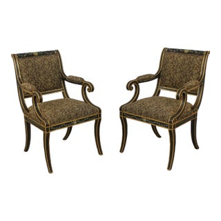 Pair Regency Style Paint Decorated Open Armchairs For Sale