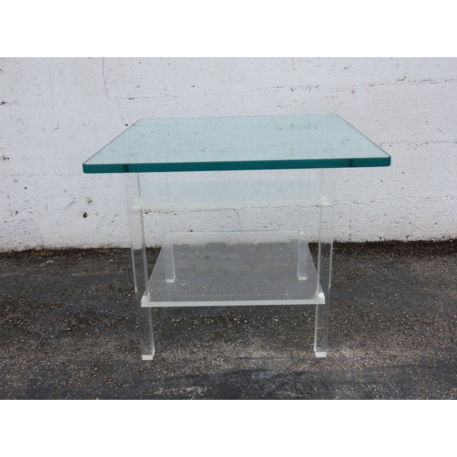 Late 20th Century Hollywood Regency Lucite Glass Top Side End Table 6382 For Sale - Image 5 of 15