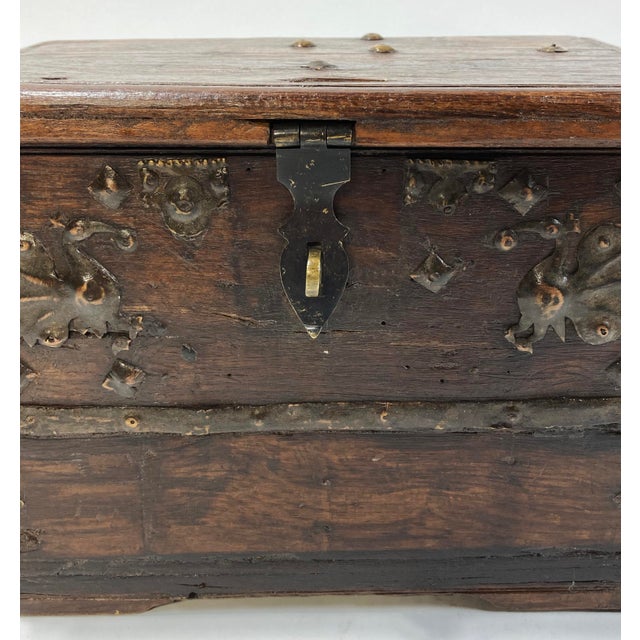 Brown Antique Primitive Wood Strong Box For Sale - Image 8 of 9