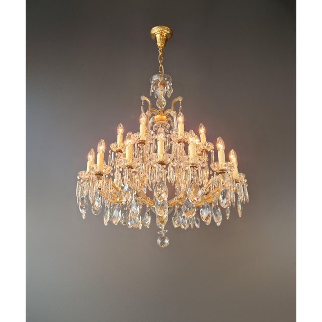 Antique Art Nouveau Maria Theresa Crystal Chandelier Drop Chandelier Brass Glass For Sale - Image 4 of 11