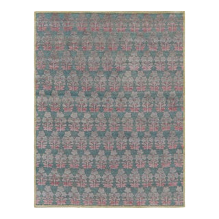 Rug & Kilim’s Block Print Rug Design with Pink and Green Floral Pattern - 7x9 For Sale