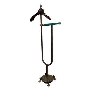 Brass and Wood Valet Stand attributed to Maison Jansen, 1950s For Sale