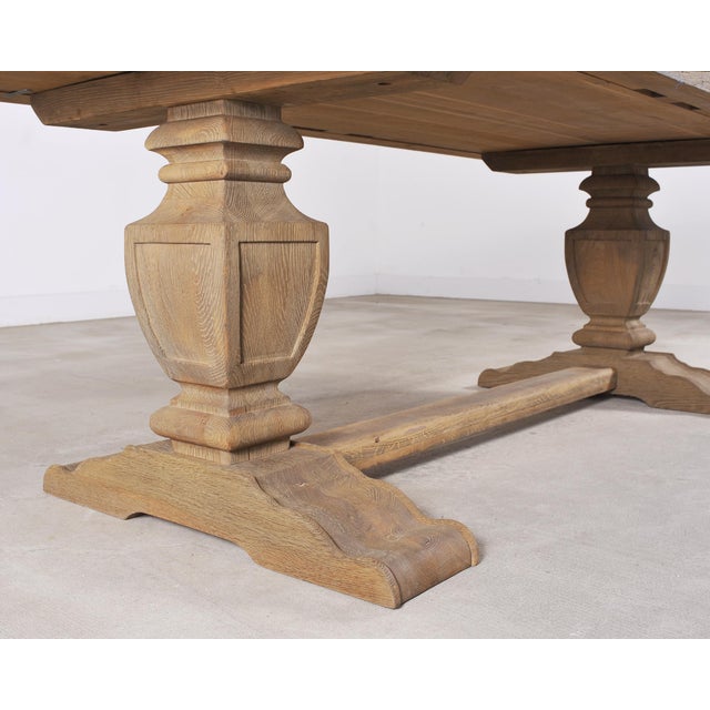 Country Italian Provincial Stripped Oak Trestle Dining Table 7 Ft For Sale - Image 11 of 18
