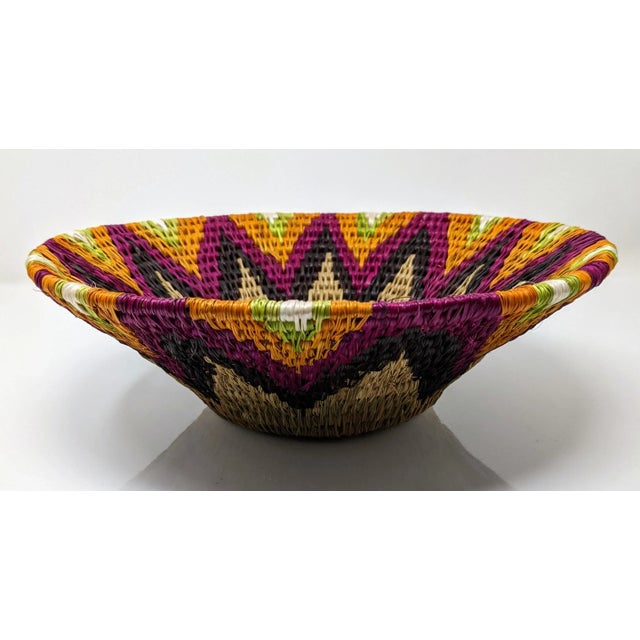 Boho Chic African Handwoven Purple, Black, Orange and Tan Basket Catchall For Sale - Image 4 of 8