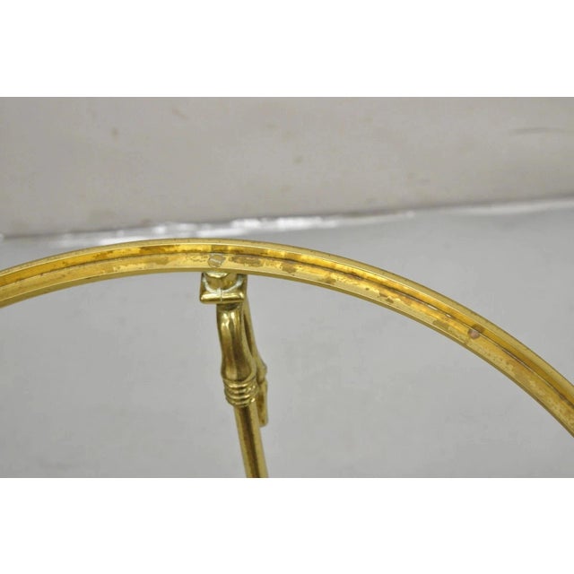 Glass Late 20th Century Italian Hollywood Regency Brass Swan Tripod 2 Tier Round Occasional Side Table For Sale - Image 7 of 12