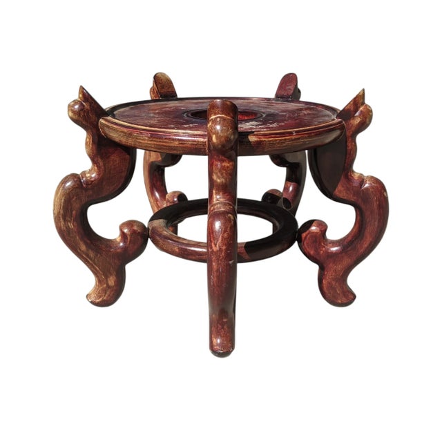 Chinoiserie Vintage Asian Antique Wooden Fishbowl Planter Stand For Sale - Image 3 of 9