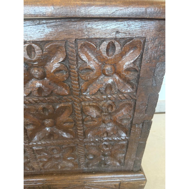 Spanish Large 18th Century Spanish Colonial Carved Coffer Trunk For Sale - Image 3 of 6