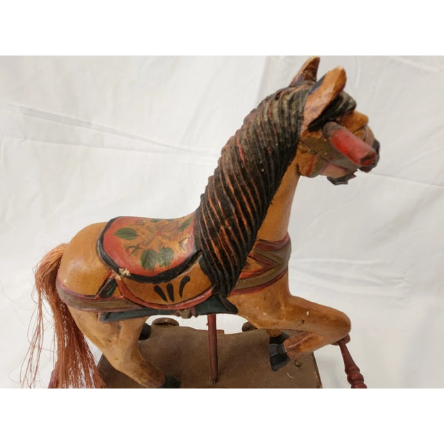 Vintage 1950's Wooden Hand Craved Carousel Rocking Horse With Horsehair Tail For Sale - Image 9 of 12