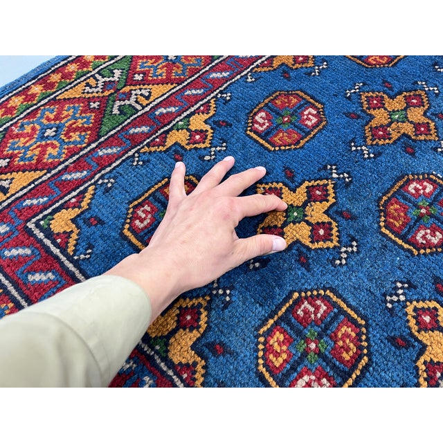 Blue Tribal Oriental Wool Runner Rug With Geometric Medallions, 2'7" X 6'8" For Sale - Image 12 of 15