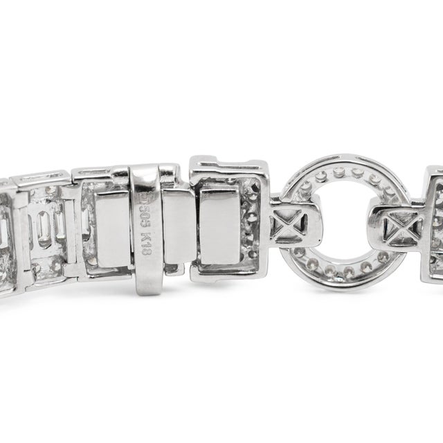 Metal Vintage Style 18k White Gold 5.05ctw Diamond Art Deco Cocktail Link Bracelet For Sale - Image 7 of 8