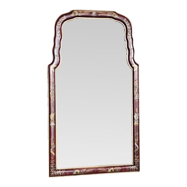 Late 20th Century Friedman Brothers Chinoiserie Mirror Williamsburg Style Red Lacquer Frame For Sale