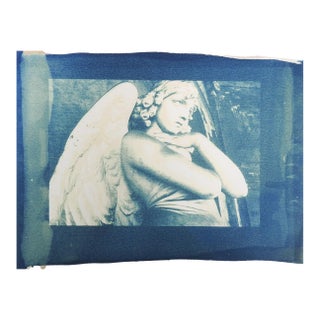 Late 20th Century Blue Cyanotype Monteverde Angel Sculpture Photograph For Sale