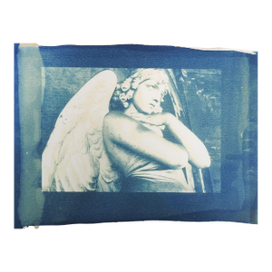 Late 20th Century Blue Cyanotype Monteverde Angel Sculpture Photograph