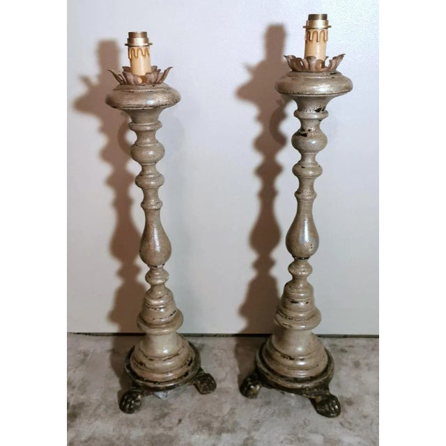 Italian Wooden Church Candlesticks, 1830, Set of 2 For Sale - Image 3 of 13
