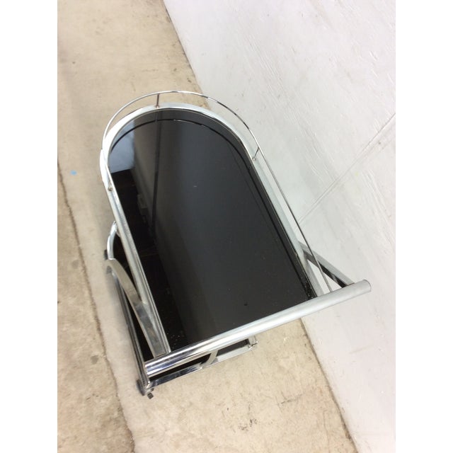 Postmodern Postmodern Chrome and Glass Wheeled Bar Cart For Sale - Image 3 of 12