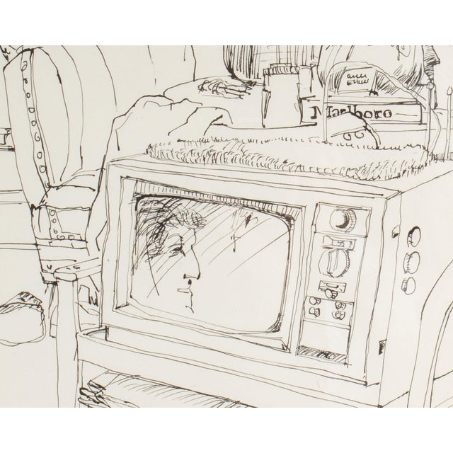 1970s 1972 Ink Drawing of an Interior by James L. Bruch For Sale - Image 5 of 8