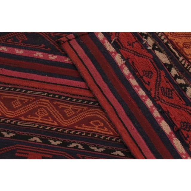 Red Vintage Persian Kilim in Red and Blue With Geometric Stripes - Rug & Kilim For Sale - Image 8 of 10