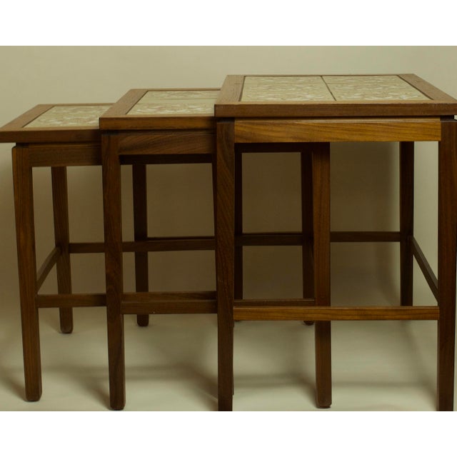 Mid-Century Modern Danish Modern Teak & Tile Nesting Tables, Set of Three, 1970s For Sale - Image 3 of 4