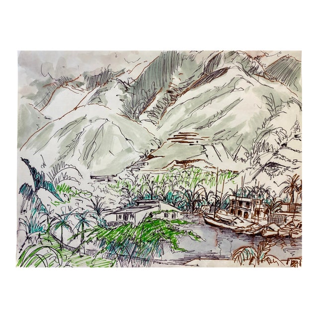 1970s Ivy Attwell Tropical Coast Painting For Sale