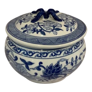 Mid 20th Century Andrea by Sadek Blue and White Lidded Rice Jar