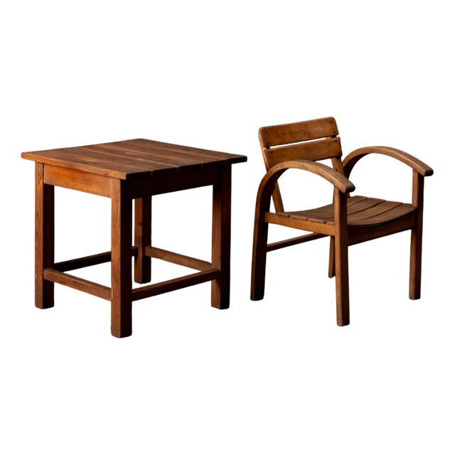 Childrens Table and Chair Set in Beech and Pine, 1960s, Set of 2 For Sale