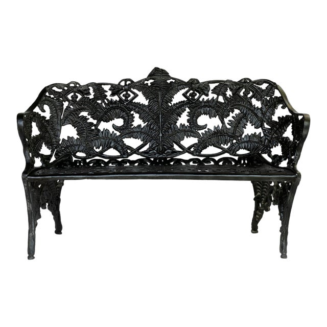 Vintage Cast Iron Garden Bench W/Fern Motif For Sale