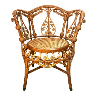 Antique Victorian Stick & Ball Rattan Chair Heywood-Wakefield Attributed For Sale