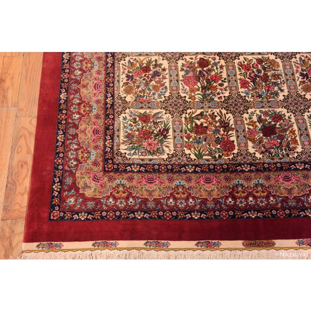 Textile Nazmiyal Collection Vintage Garden Design Silk Persian Qum Rug For Sale - Image 7 of 8