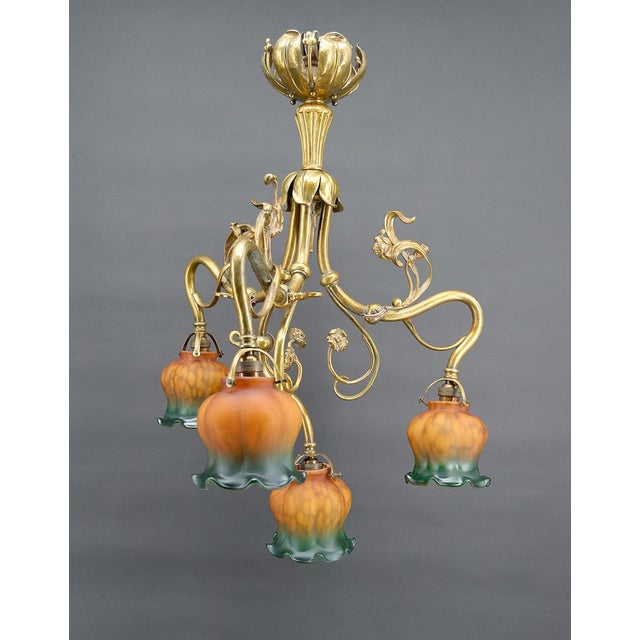 Art Nouveau Chandelier in Gilt Bronze, 1890 For Sale - Image 14 of 18