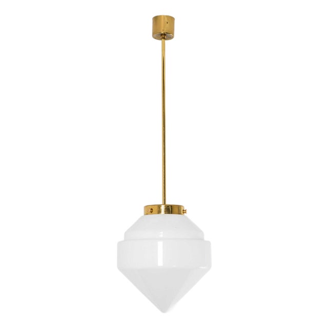 Plumb Bob Pendant Lamp in Opaline Glass, 1950s For Sale
