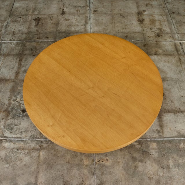 Round coffee table by Carlin Furniture, c.1957, USA. This beautiful maple table features a round table top with lazy Susan...
