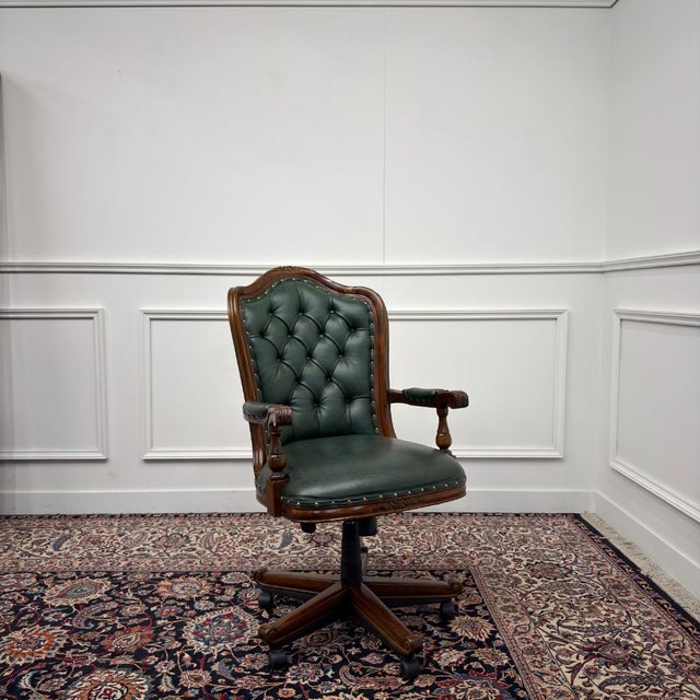 Chesterfield Office Chair in Green Leather For Sale - Image 10 of 10