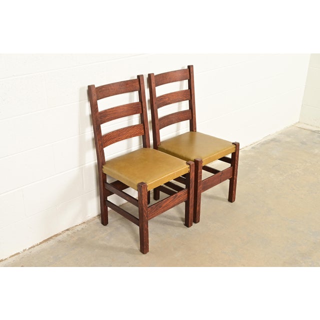 Stickley Gustav Stickley Antique Mission Oak Arts & Crafts Ladder Back Dining Chairs, Pair For Sale - Image 4 of 10