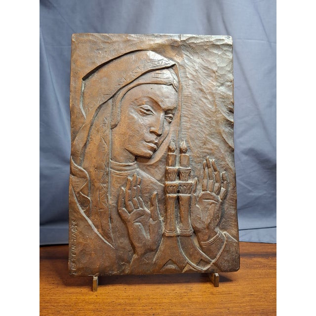 Jacob Epstein Mid Century Bronze Relief Plaque Sabbath Blessing Jacob Epstein 1921-2003 Judaica For Sale - Image 4 of 11