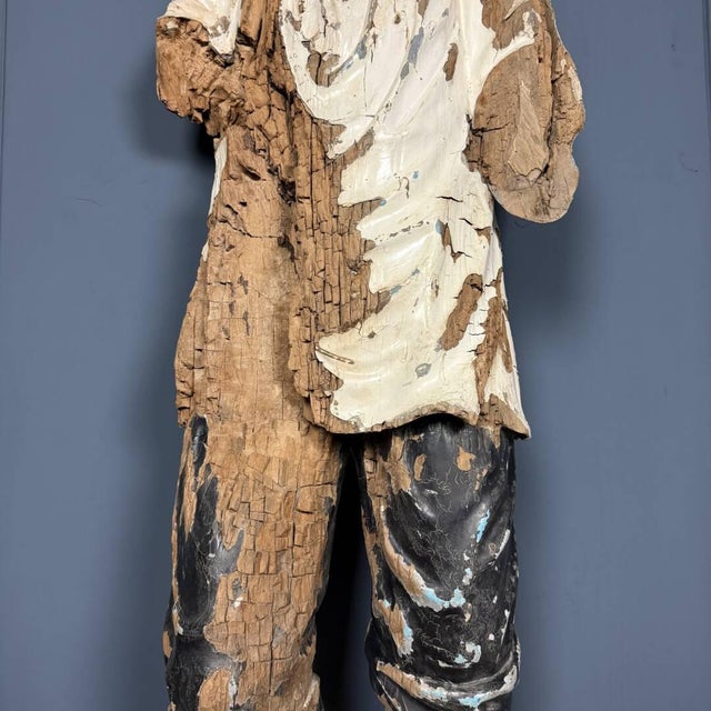 Weathered Wooden Statue of a Young Man For Sale - Image 6 of 18