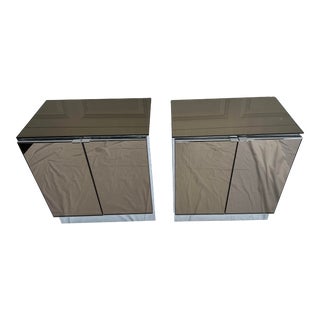 Ello Hollywood Regency Nightstands With Mirrored Mauve Glass and Chrome - a Pair For Sale