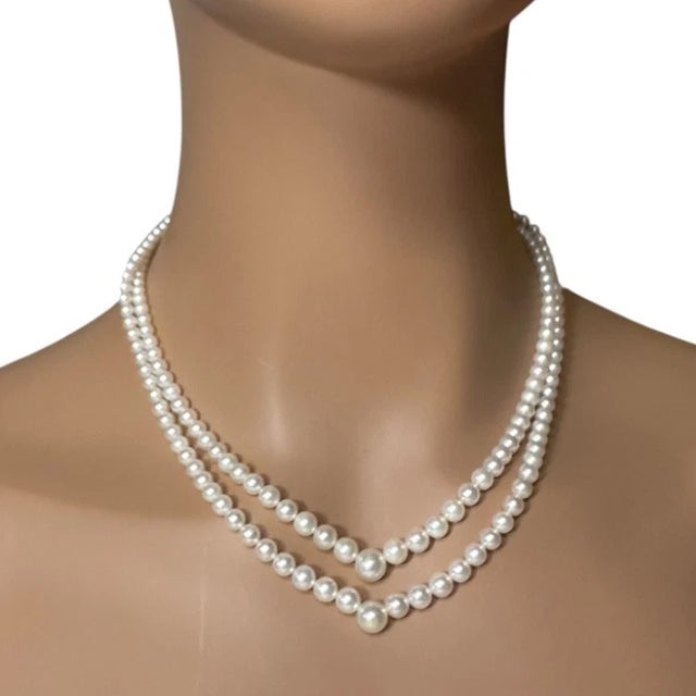 Mikimoto Yellow Gold Pearl Double Strand Graduated 17" Princess Necklace For Sale - Image 11 of 11