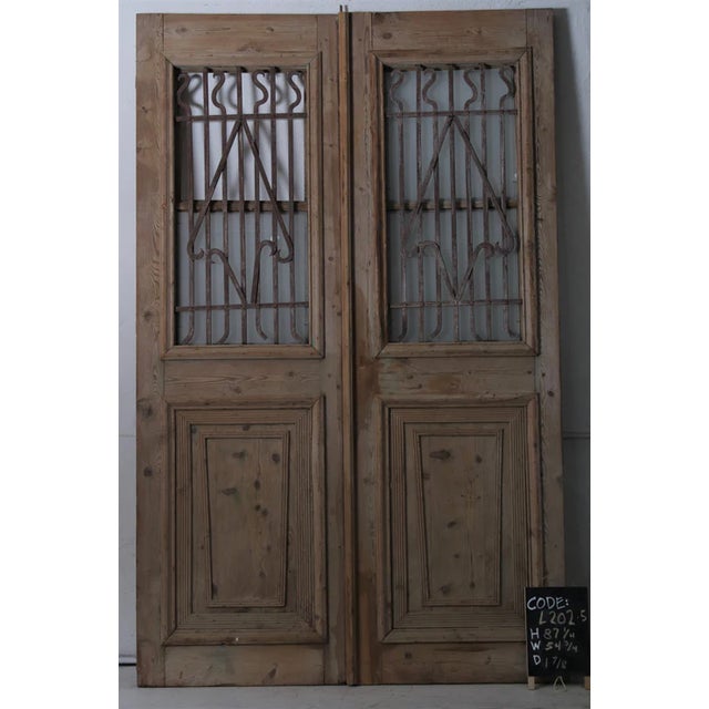 Rustic European Late 19th Century Double French Metal Glass Doors - A Pair For Sale - Image 3 of 4