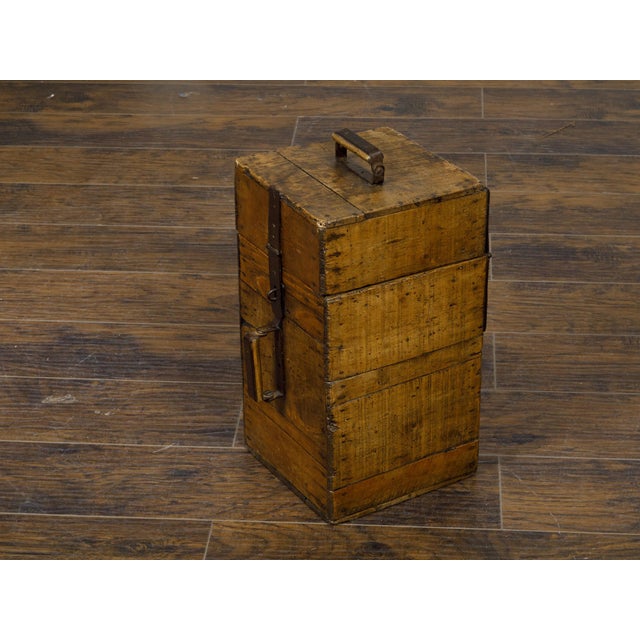 19th Century Rustic Pine or Oak Tantalus Wine Box with Metal Hardware For Sale - Image 9 of 12