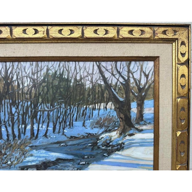 Large Framed Winter Landscape Monica Cascio Oil Painting “Dalton’s Creek” Texas For Sale - Image 10 of 18