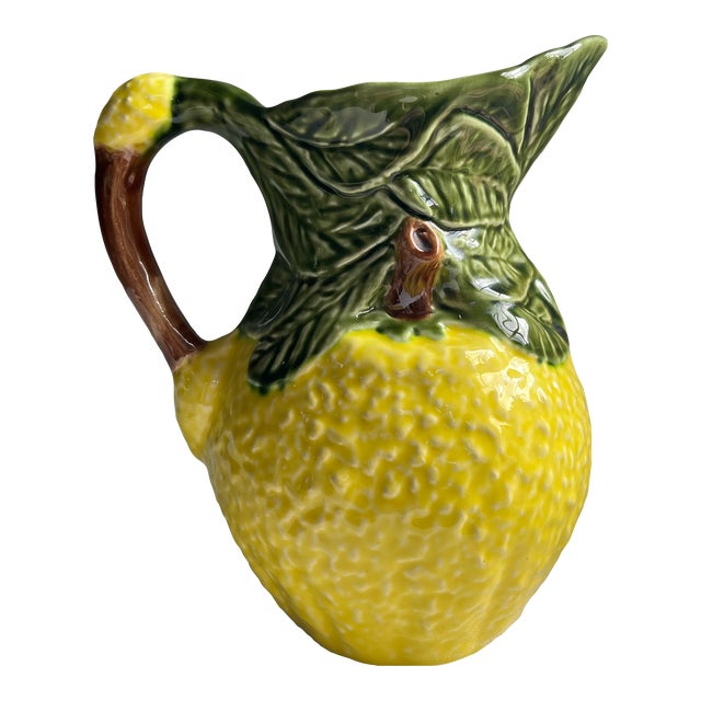 Vintage Olfaire Portugal Majolica Pottery Lemon Pitcher | Chairish
