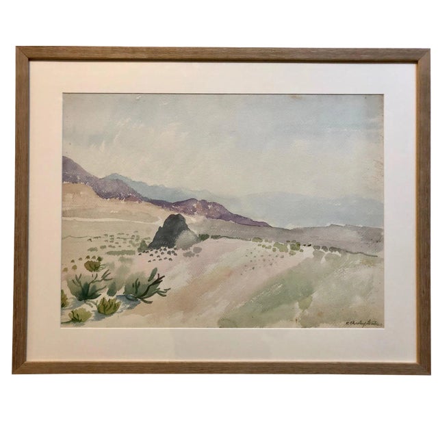 Vintage Desert Landscape Watercolor Painting For Sale